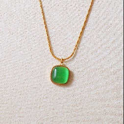 Anti-Tarnish Gold Green Gemstone Necklace – Waterproof Daily Wear Snake Chain