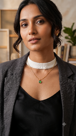 Anti-Tarnish Gold Green Gemstone Necklace – Waterproof Daily Wear Snake Chain