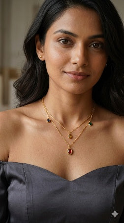 18K Gold Plated Multi-Color Gemstone Station Necklace – Anti-Tarnish Waterproof Jewelry