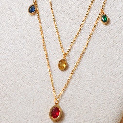 18K Gold Plated Multi-Color Gemstone Station Necklace – Anti-Tarnish Waterproof Jewelry