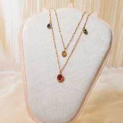 18K Gold Plated Multi-Color Gemstone Station Necklace – Anti-Tarnish Waterproof Jewelry