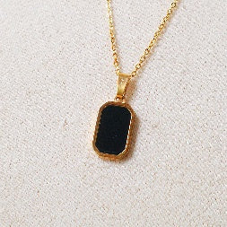 18K Gold Plated Black Onyx Pendant Necklace – Anti-Tarnish Waterproof Rectangle Choker