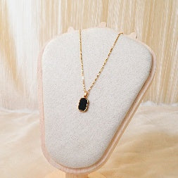 18K Gold Plated Black Onyx Pendant Necklace – Anti-Tarnish Waterproof Rectangle Choker