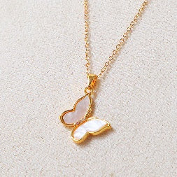 Dainty Gold Crystal Butterfly Pendant Necklace – Tarnish-Free Marquise Shell Jewelry
