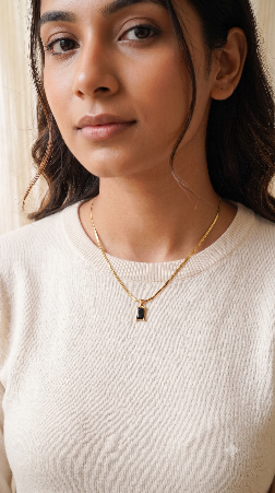 Gold Plated Minimalist Black Stone Pendant Necklace – Anti-Tarnish Daily Wear Jewelry