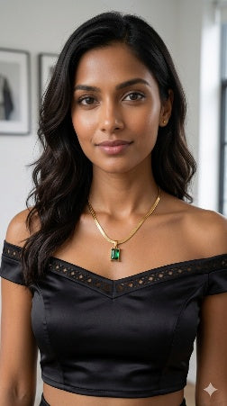 Gold Plated Minimalist Green Stone Pendant Necklace – Anti-Tarnish Daily Wear Jewelry