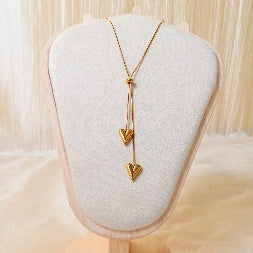 Dainty Gold Dual Puff Heart Charm Necklace – Anti-Tarnish Waterproof Jewelry