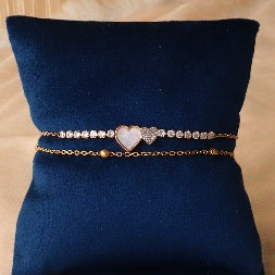 Crystal Heart Link Bracelet for Women – Anti-Tarnish Gold Plated Stainless Steel Bracelet