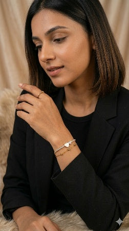 Crystal Heart Link Bracelet for Women – Anti-Tarnish Gold Plated Stainless Steel Bracelet