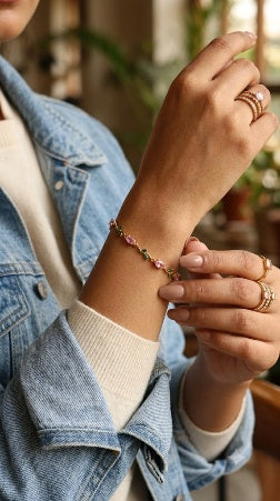 Gold Plated Tulip Rose Crystal Bracelet for Women – Gold Plated Floral Bracelet