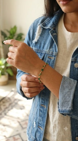 Gold Plated Tulip Green Crystal Bracelet for Women – Gold Plated Floral Bracelet