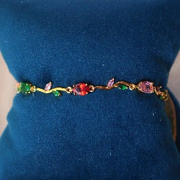 Gold Plated Tulip Red Crystal Bracelet for Women – Gold Plated Floral Bracelet