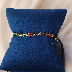 Gold Plated Tulip Red Crystal Bracelet for Women – Gold Plated Floral Bracelet