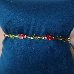 Gold Plated Tulip Red Crystal Bracelet for Women – Gold Plated Floral Bracelet