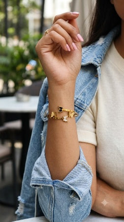 Anti-Tarnish Butterfly Adjustable Bangle Bracelet for Women – Gold Plated Stainless Steel Bracelet